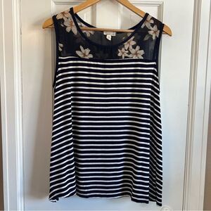 Floral Striped White and Blue Tank Top